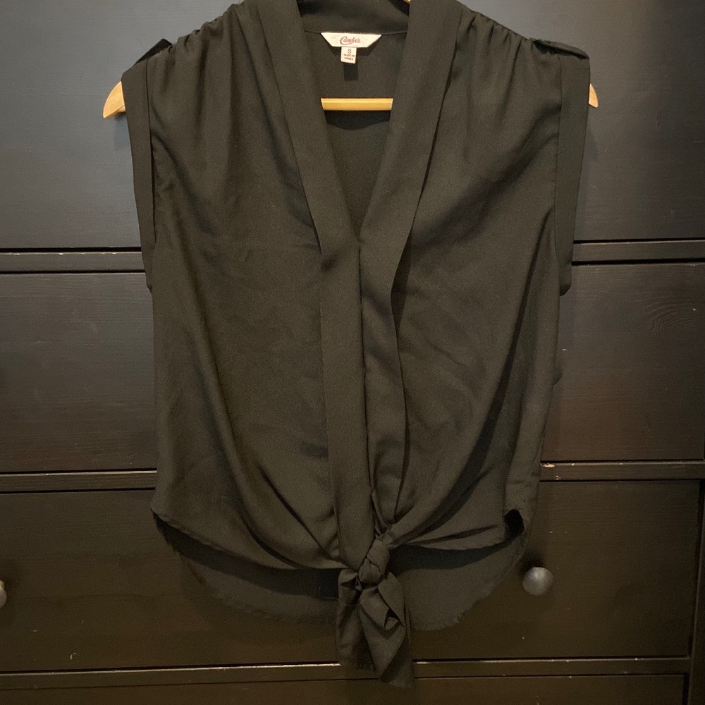 Candie's Black Silky Crop Top with Tie - Size S